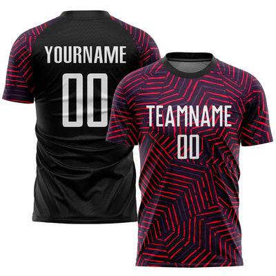 Custom Black White-Red Sublimation Soccer Uniform Jersey