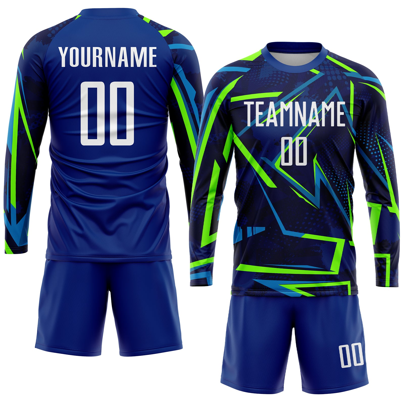 Custom Royal White-Neon Green Sublimation Soccer Uniform Jersey