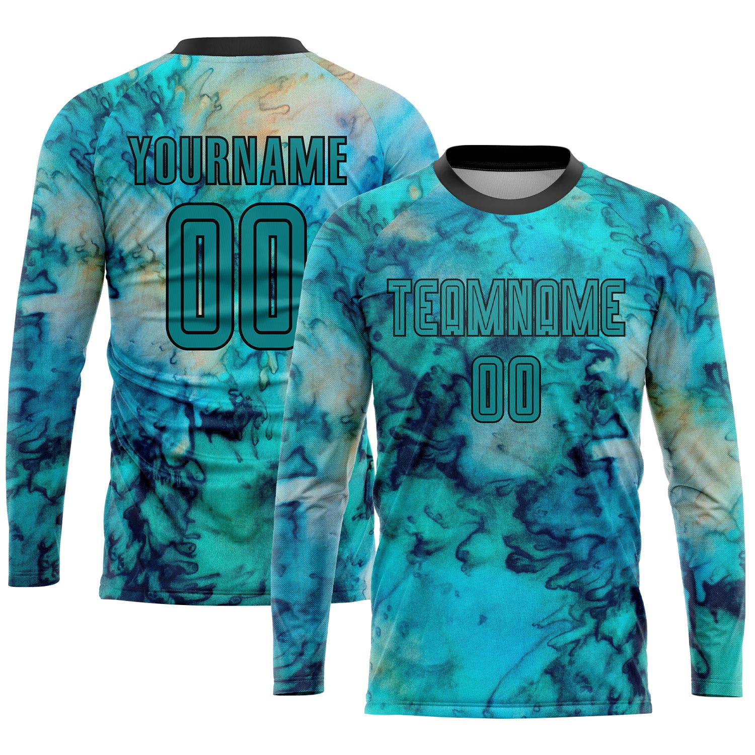 Custom Tie Dye Teal-Black Sublimation Soccer Uniform Jersey