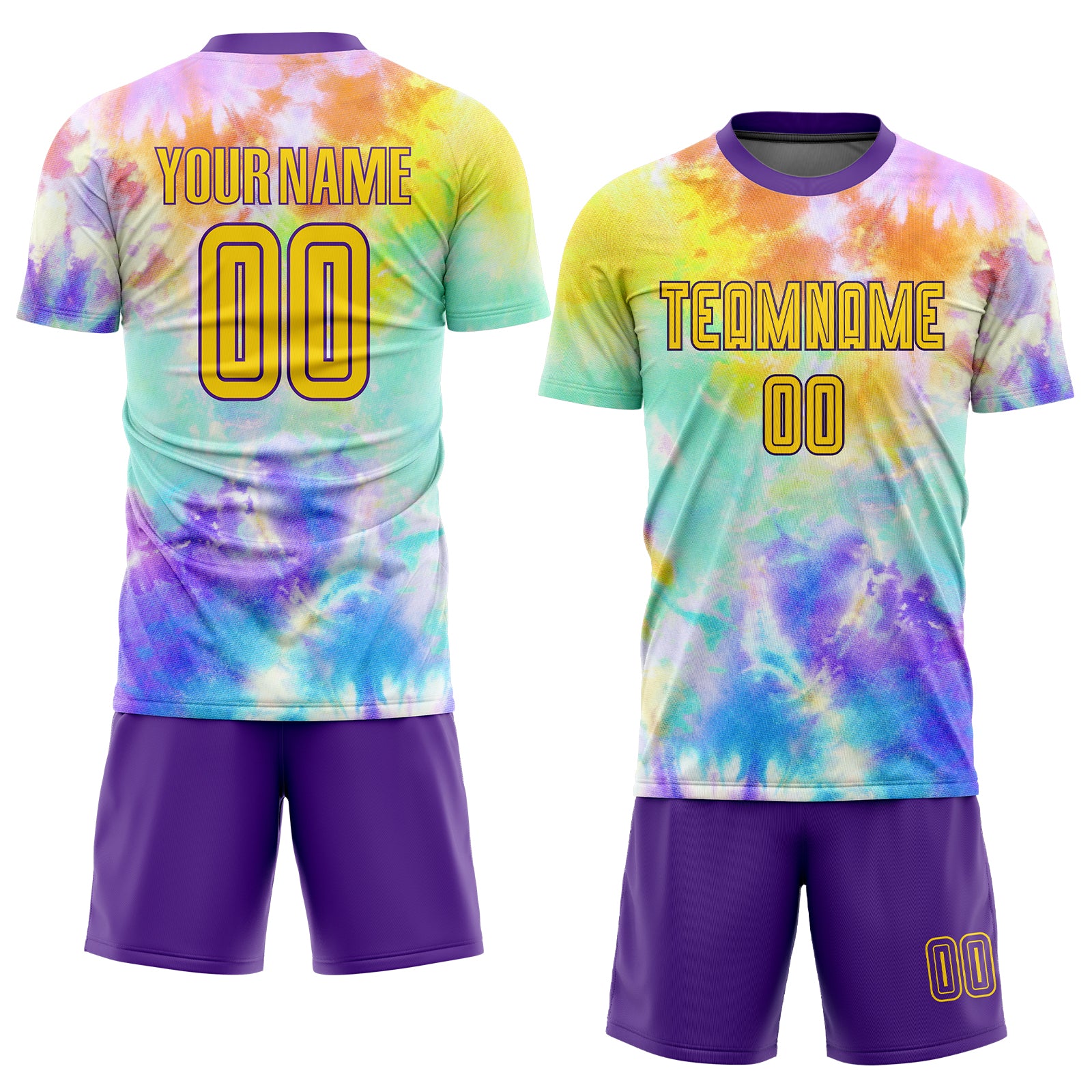 Custom Gold Purple-White Sublimation Soccer Uniform Jersey