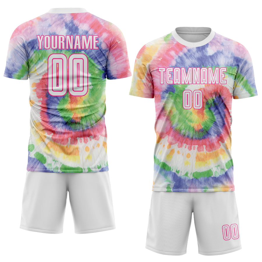 Custom Tie Dye White-Pink Sublimation Soccer Uniform Jersey