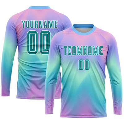 Custom Tie Dye Teal-White Sublimation Soccer Uniform Jersey