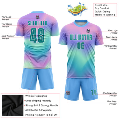 Custom Tie Dye Teal-White Sublimation Soccer Uniform Jersey