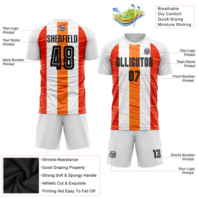 Custom White Black-Orange Sublimation Soccer Uniform Jersey