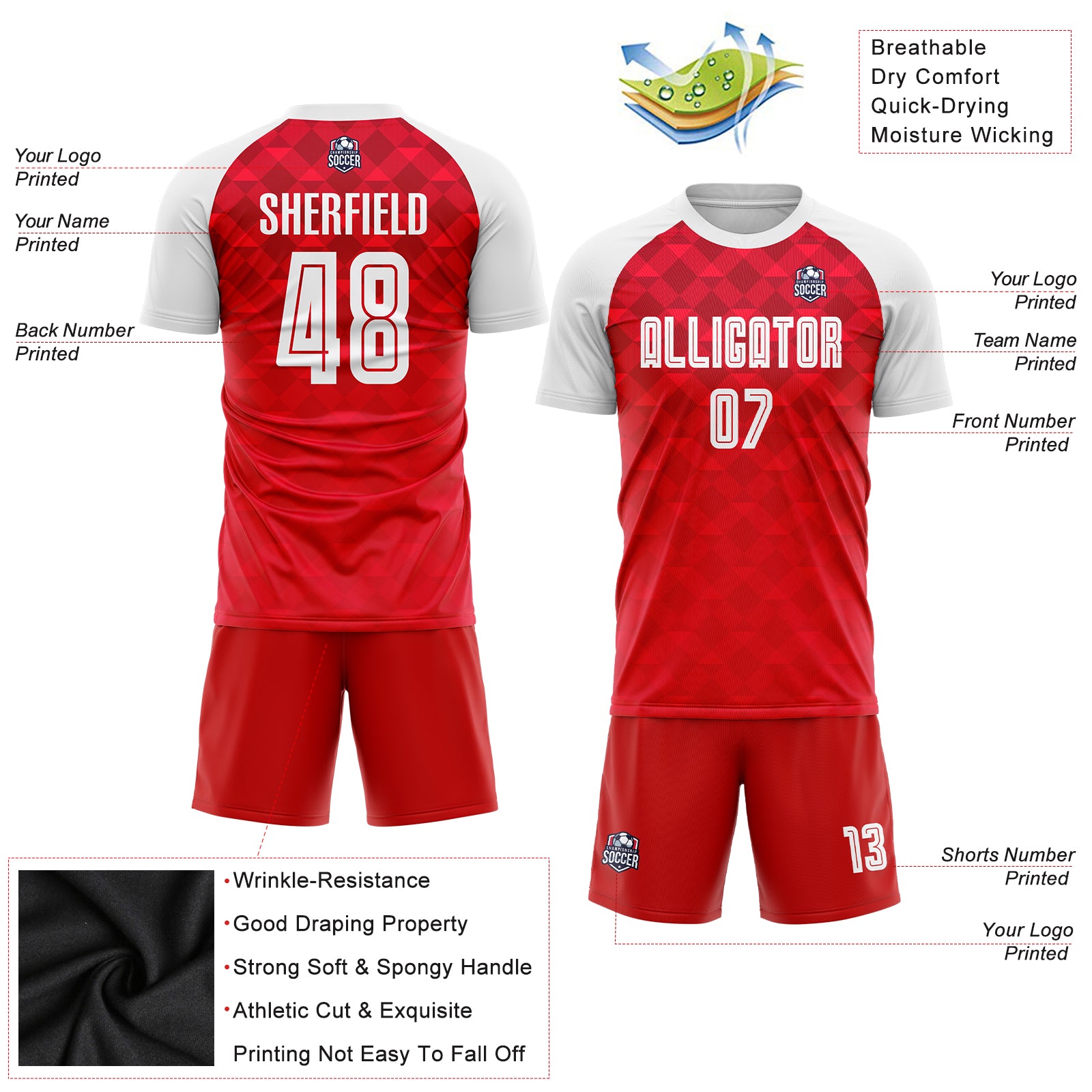 Custom Red White Away Sublimation Soccer Uniform Jersey