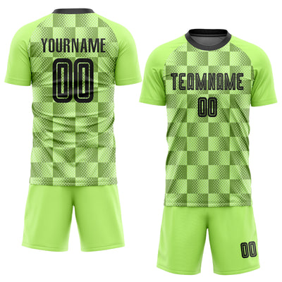 Custom Neon Green Black Third Sublimation Soccer Uniform Jersey