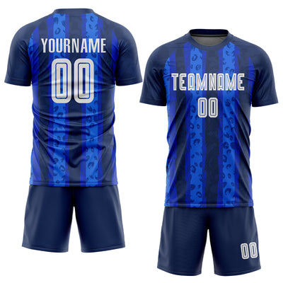 Custom Navy White-Royal Away Sublimation Soccer Uniform Jersey