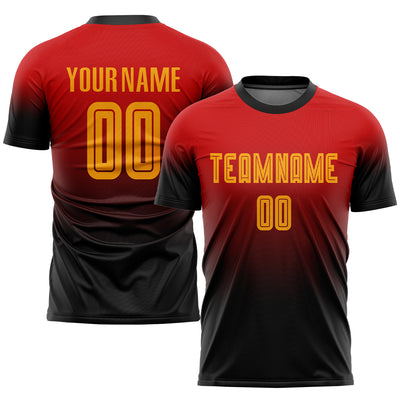 Custom Red Gold-Black Sublimation Fade Fashion Soccer Uniform Jersey