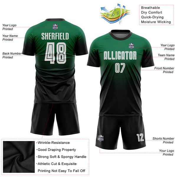 Custom Red White-Kelly Green Sublimation Long Sleeve Fade Fashion Soccer  Uniform Jersey