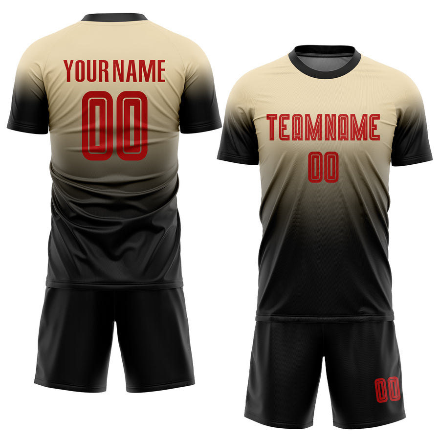 Custom Cream Red-Black Sublimation Fade Fashion Soccer Uniform Jersey