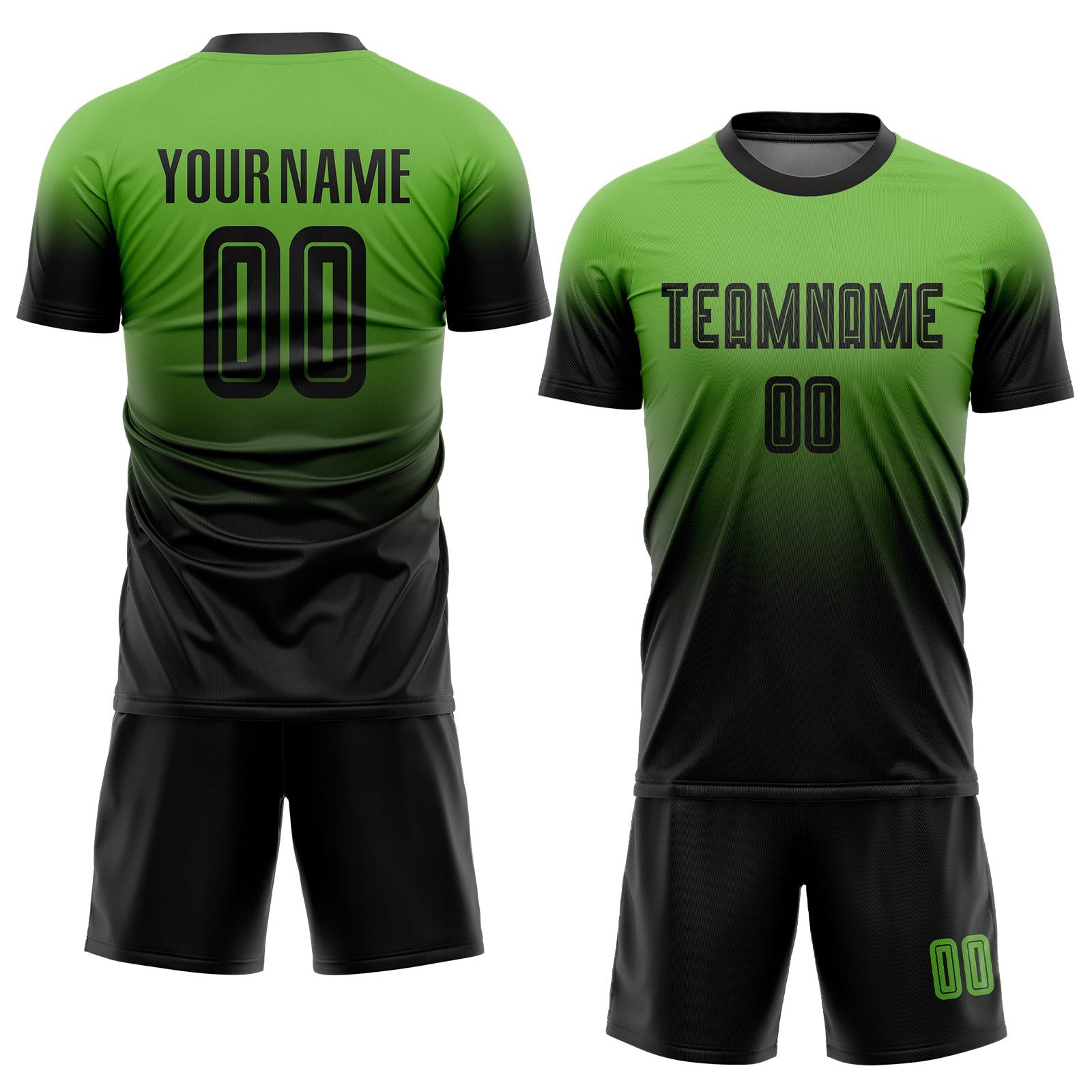 Custom Neon Green Black Sublimation Soccer Uniform Jersey Free