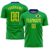 Custom Neon Green Gold-Royal Sublimation Brazilian Flag Soccer Uniform Jersey