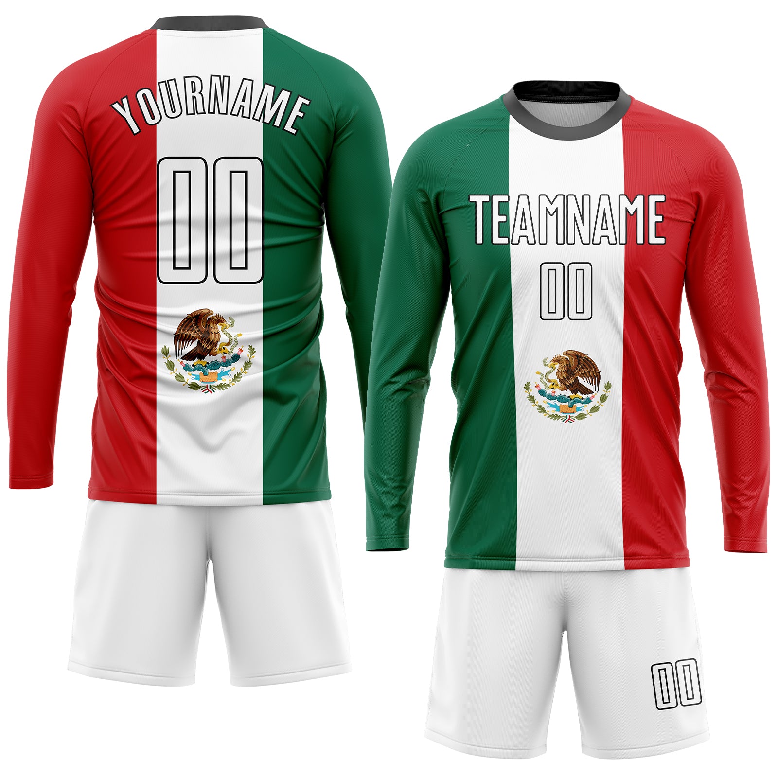 Custom Kelly Green White Red-Black Sublimation Mexican Flag Soccer Uniform Jersey