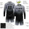 Custom Gray Black Sublimation Long Sleeve Fade Fashion Soccer Uniform Jersey