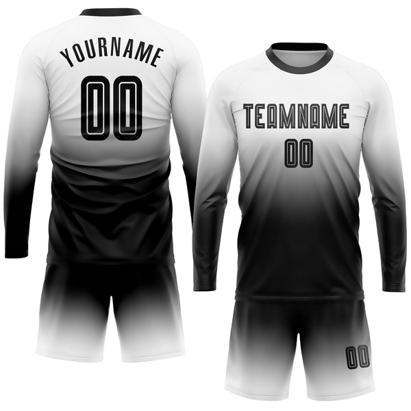 FANSIDEA Custom Orange White-Black Sublimation Long Sleeve Fade Fashion Soccer Uniform Jersey Men's Size:3XL