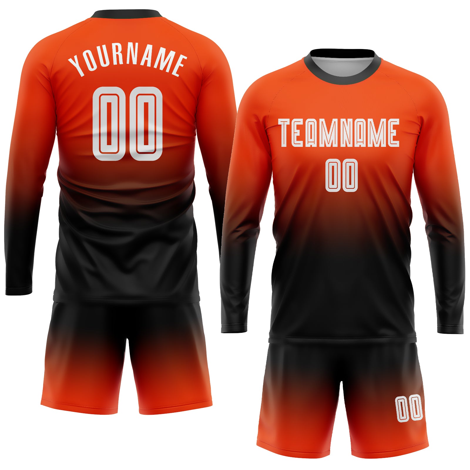 FANSIDEA Custom Orange White-Black Sublimation Long Sleeve Fade Fashion Soccer Uniform Jersey Men's Size:3XL
