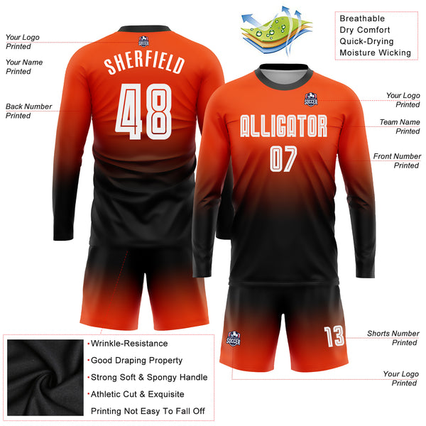 Cheap Custom Orange White-Black Sublimation Long Sleeve Fade