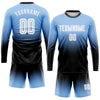 Custom Light Blue White-Black Sublimation Long Sleeve Fade Fashion Soccer Uniform Jersey