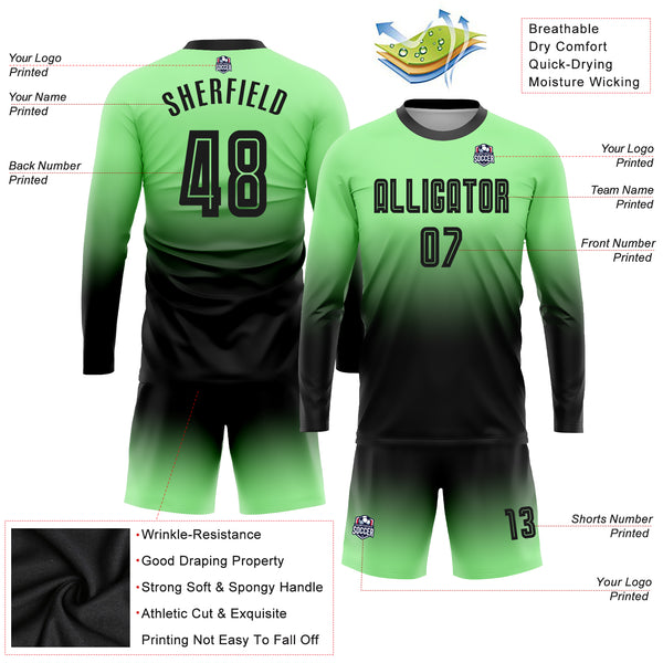 FANSIDEA Custom Black Black-Gold Green Sublimation Soccer Uniform Jersey Youth Size:140