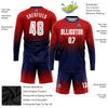 Custom Red White-Navy Sublimation Long Sleeve Fade Fashion Soccer Uniform Jersey