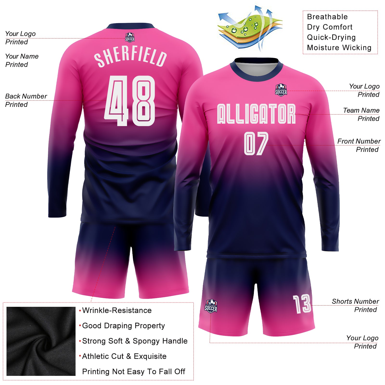 FANSIDEA Custom Pink Purple-White Sublimation Soccer Uniform Jersey Men's Size:2S