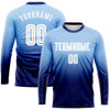 Custom Light Blue White-Navy Sublimation Long Sleeve Fade Fashion Soccer Uniform Jersey