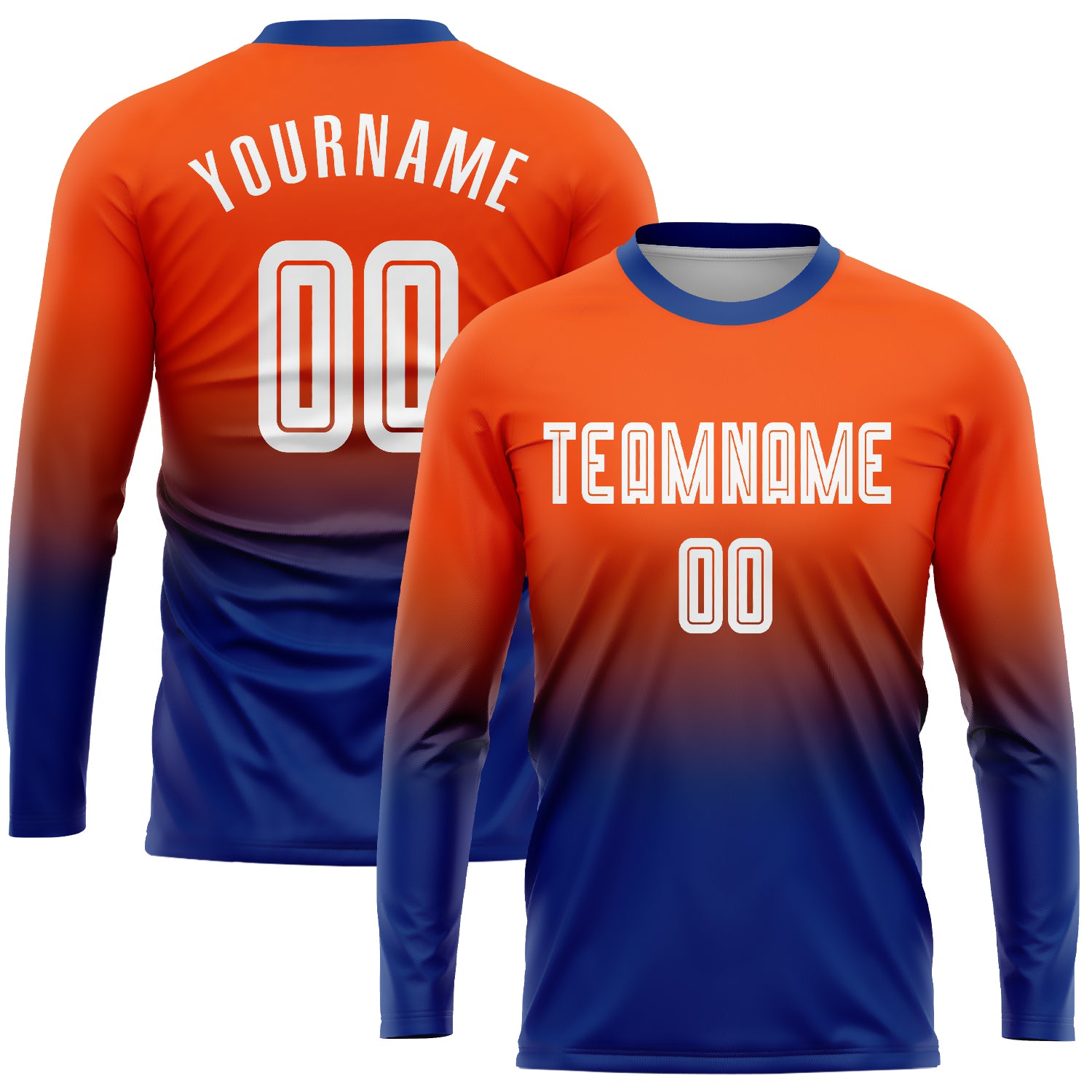 FANSIDEA Custom Orange White-Light Blue Sublimation Long Sleeve Fade Fashion Soccer Uniform Jersey Men's Size:S