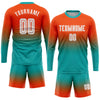 Custom Orange White-Aqua Sublimation Long Sleeve Fade Fashion Soccer Uniform Jersey