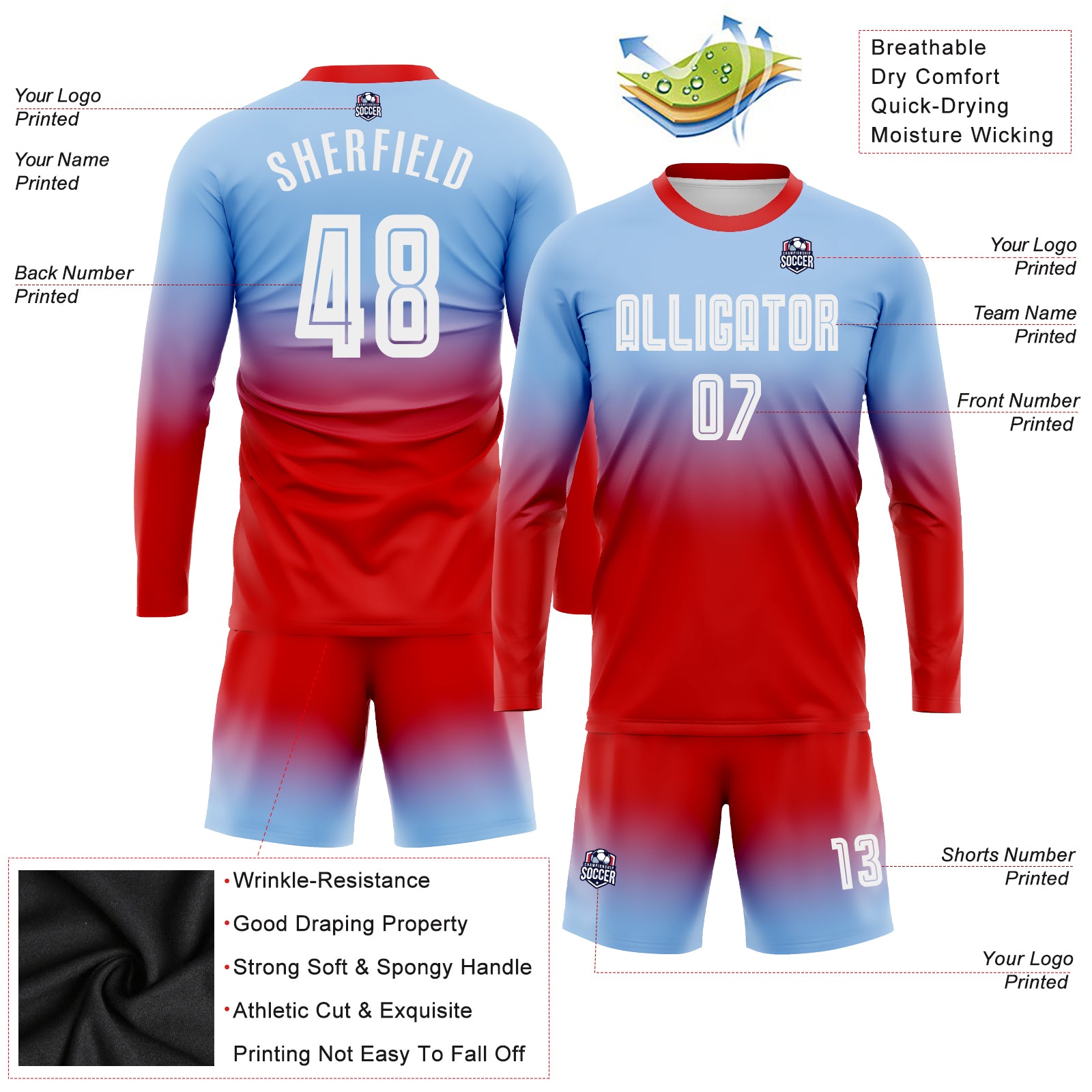 Red White and Blue Sublimated Custom Football Uniforms