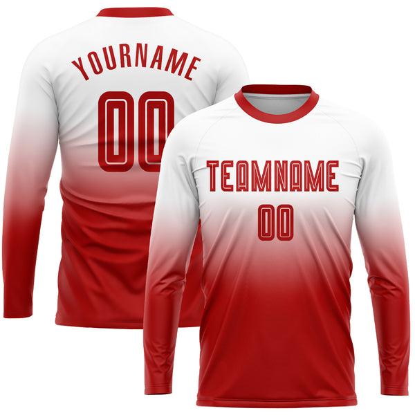 Custom Red White-Black Sublimation Long Sleeve Fade Fashion Soccer Uniform  Jersey in 2023