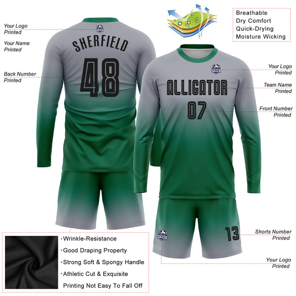 Custom Orange White-Kelly Green Sublimation Long Sleeve Fade Fashion Soccer  Uniform Jersey