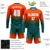 Custom Orange White-Teal  Sublimation Long Sleeve Fade Fashion Soccer Uniform Jersey