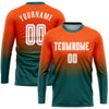 Custom Orange White-Teal  Sublimation Long Sleeve Fade Fashion Soccer Uniform Jersey