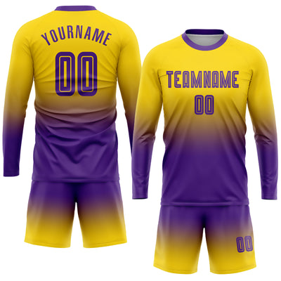 FANSIDEA Custom Gold Purple Sublimation Long Sleeve Fade Fashion Soccer Uniform Jersey Men's Size:L