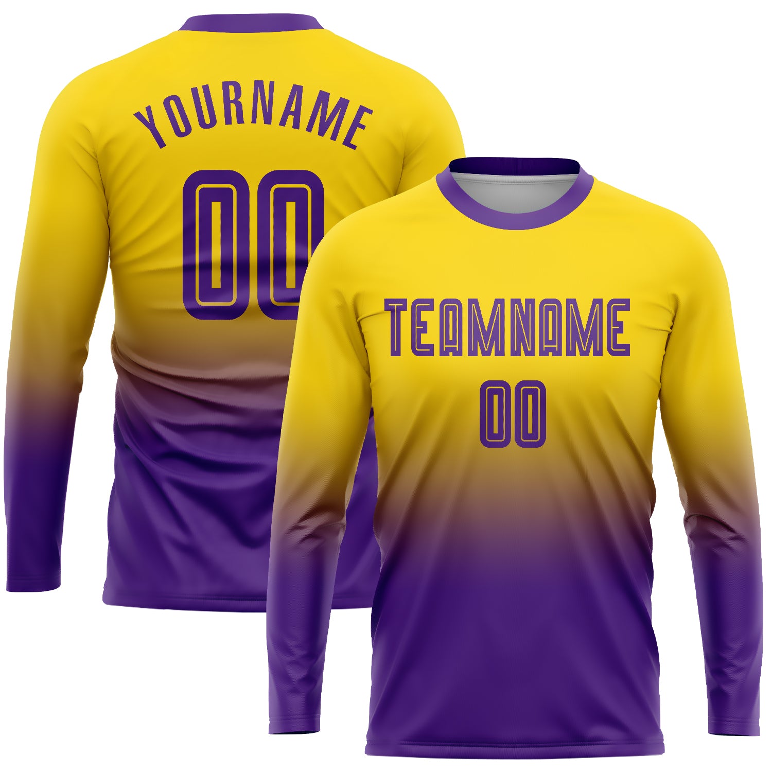 FANSIDEA Custom Purple Gold-Black Sublimation Long Sleeve Fade Fashion Soccer Uniform Jersey Men's Size:M