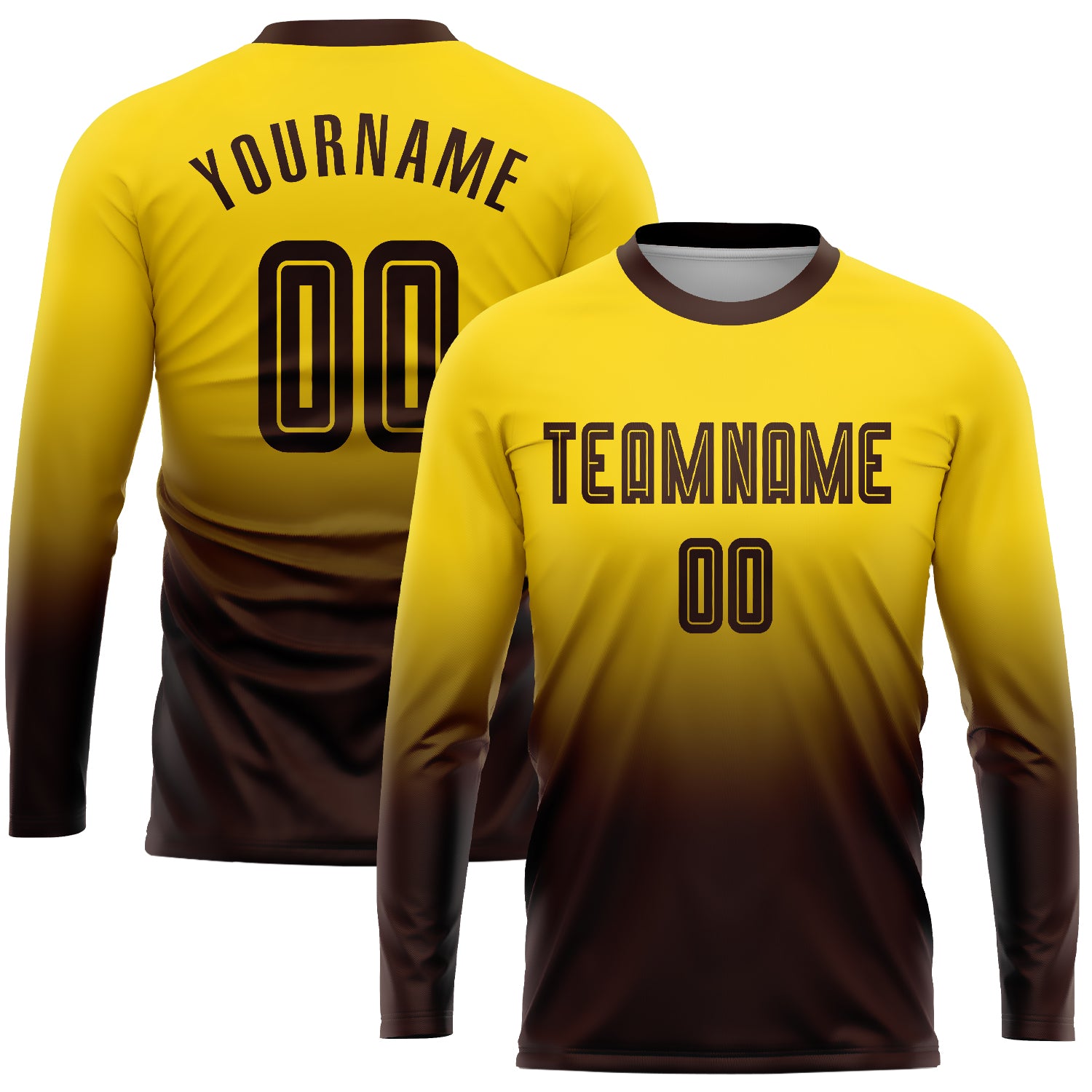 FANSIDEA Custom Orange White-Brown Sublimation Long Sleeve Fade Fashion Soccer Uniform Jersey Youth Size:140