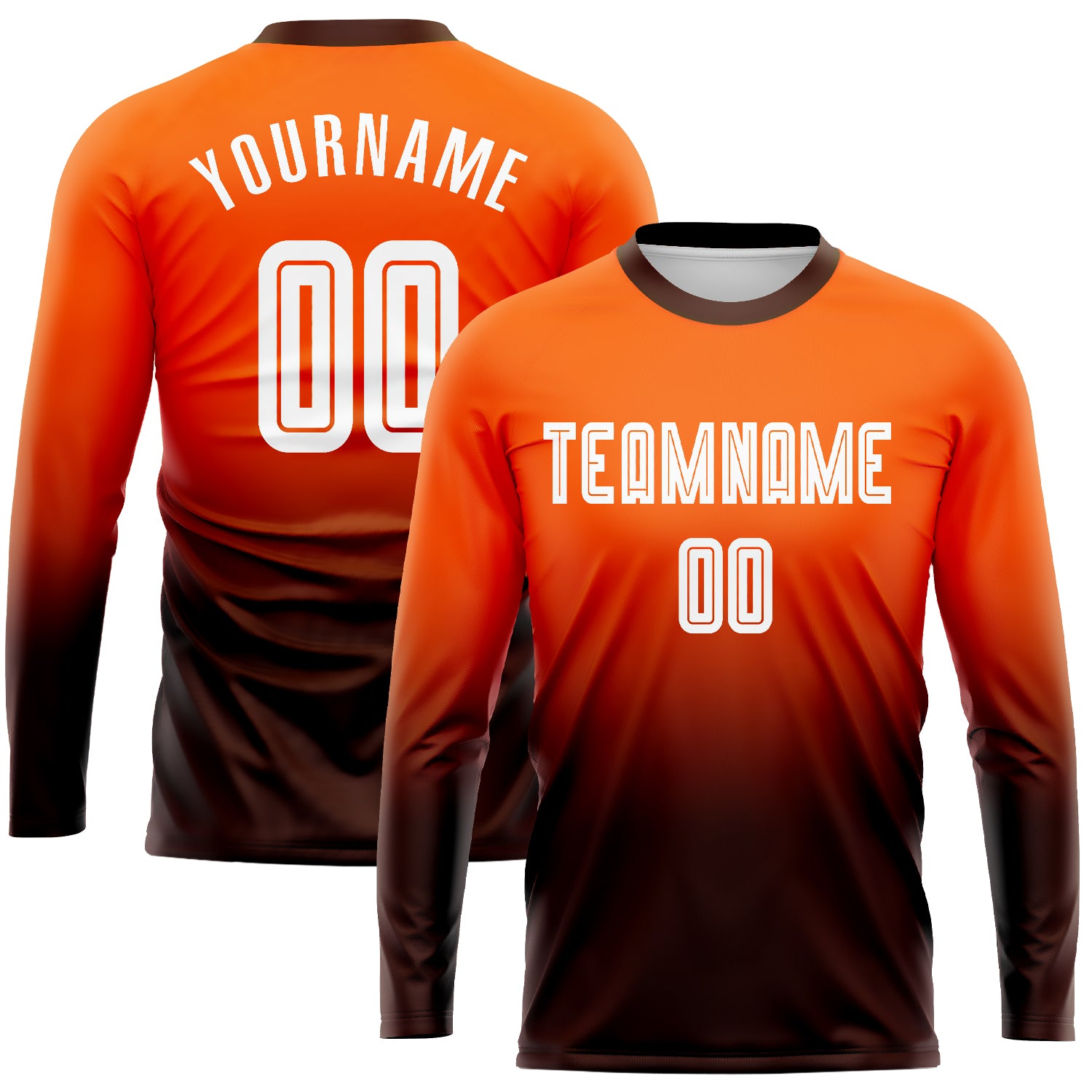 FANSIDEA Custom Orange White-Brown Sublimation Long Sleeve Fade Fashion Soccer Uniform Jersey Youth Size:140