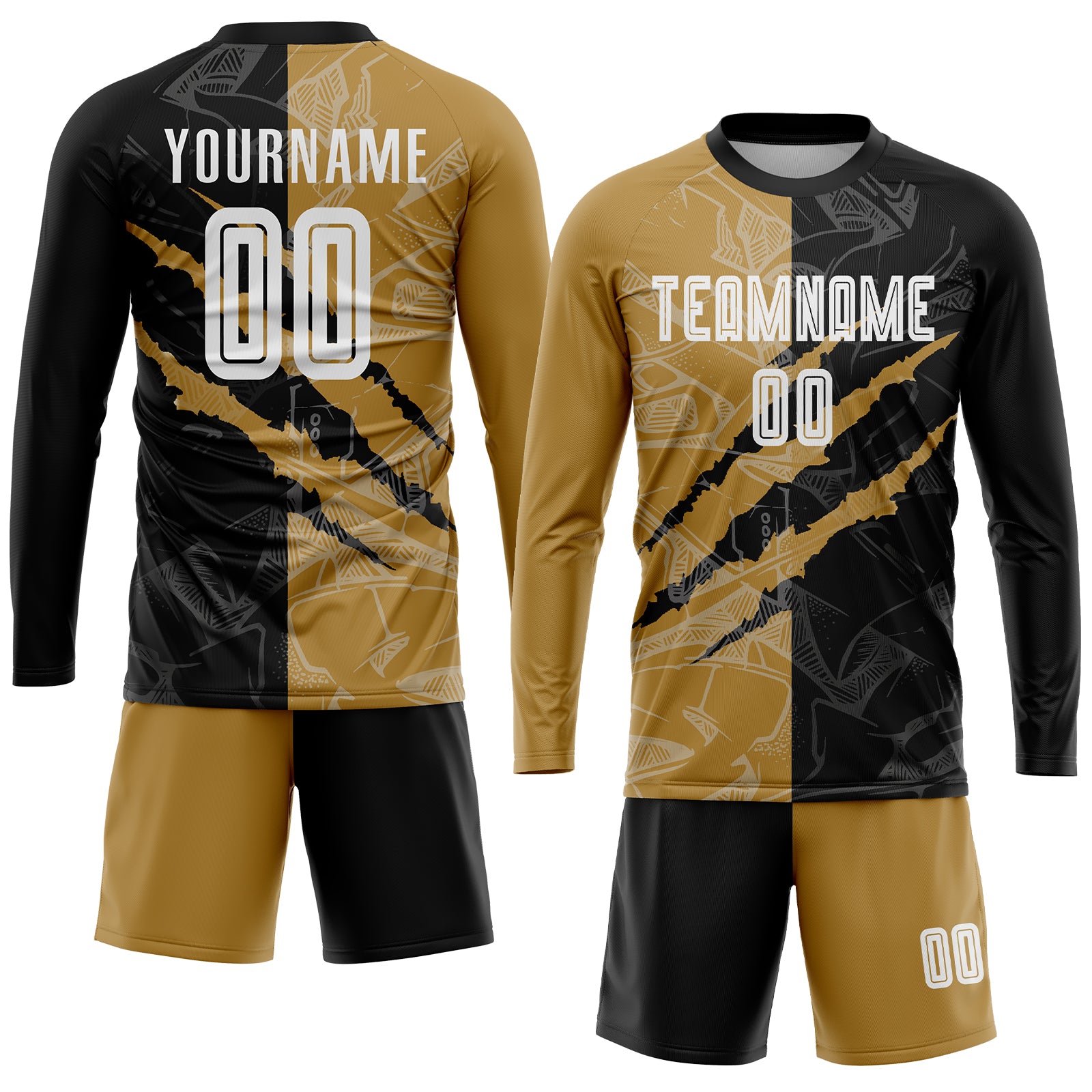 Custom Graffiti Pattern White Black-Old Gold Sublimation Soccer Uniform Jersey