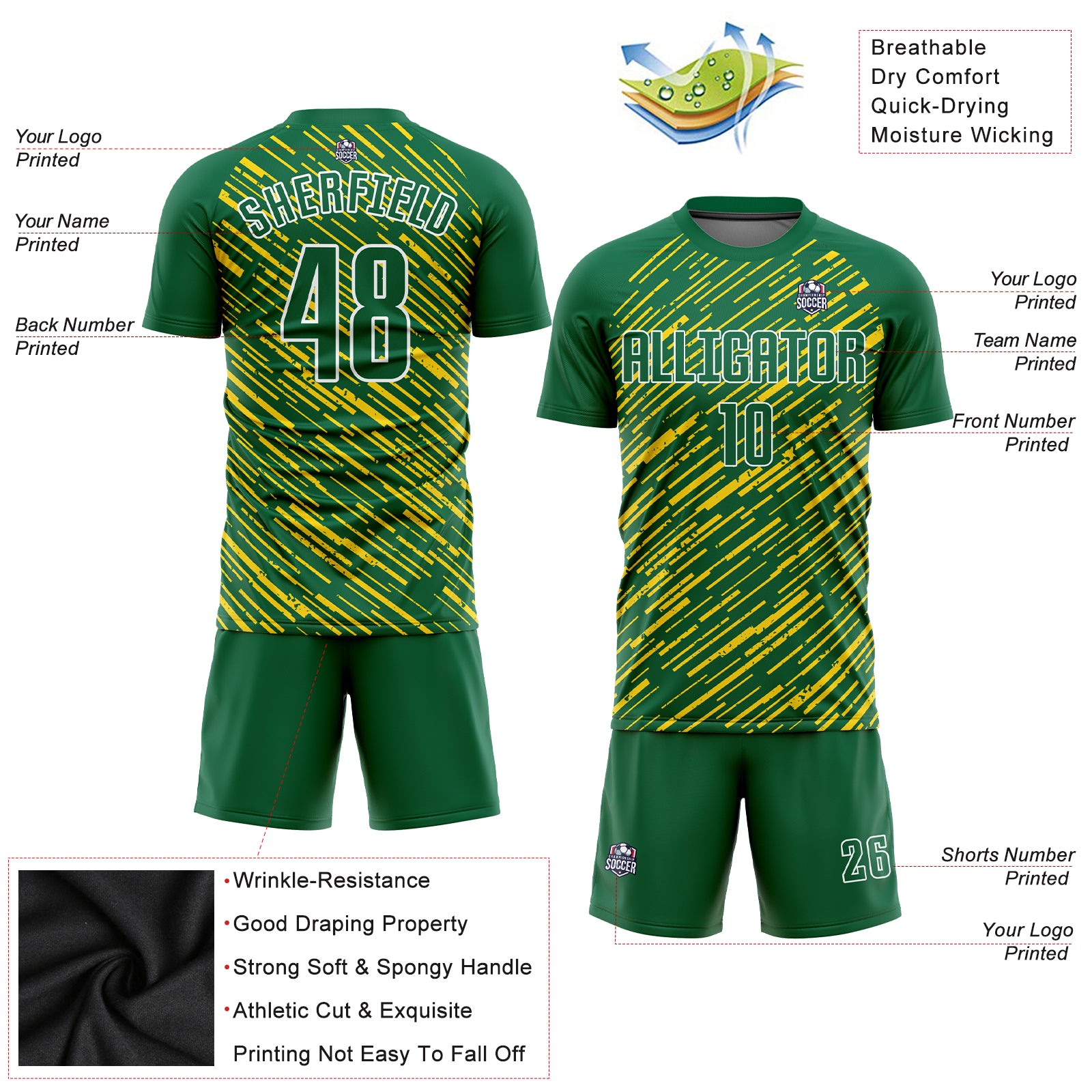 Cheap Custom Black Midnight Green-Old Gold Sublimation Soccer