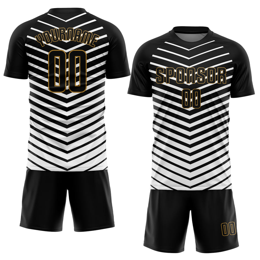 Custom White Black-Old Gold Sublimation Soccer Uniform Jersey