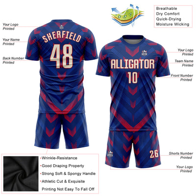 Custom Royal Cream-Red Sublimation Soccer Uniform Jersey