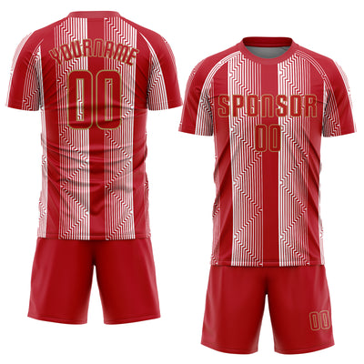 Custom Red Red-Old Gold Sublimation Soccer Uniform Jersey