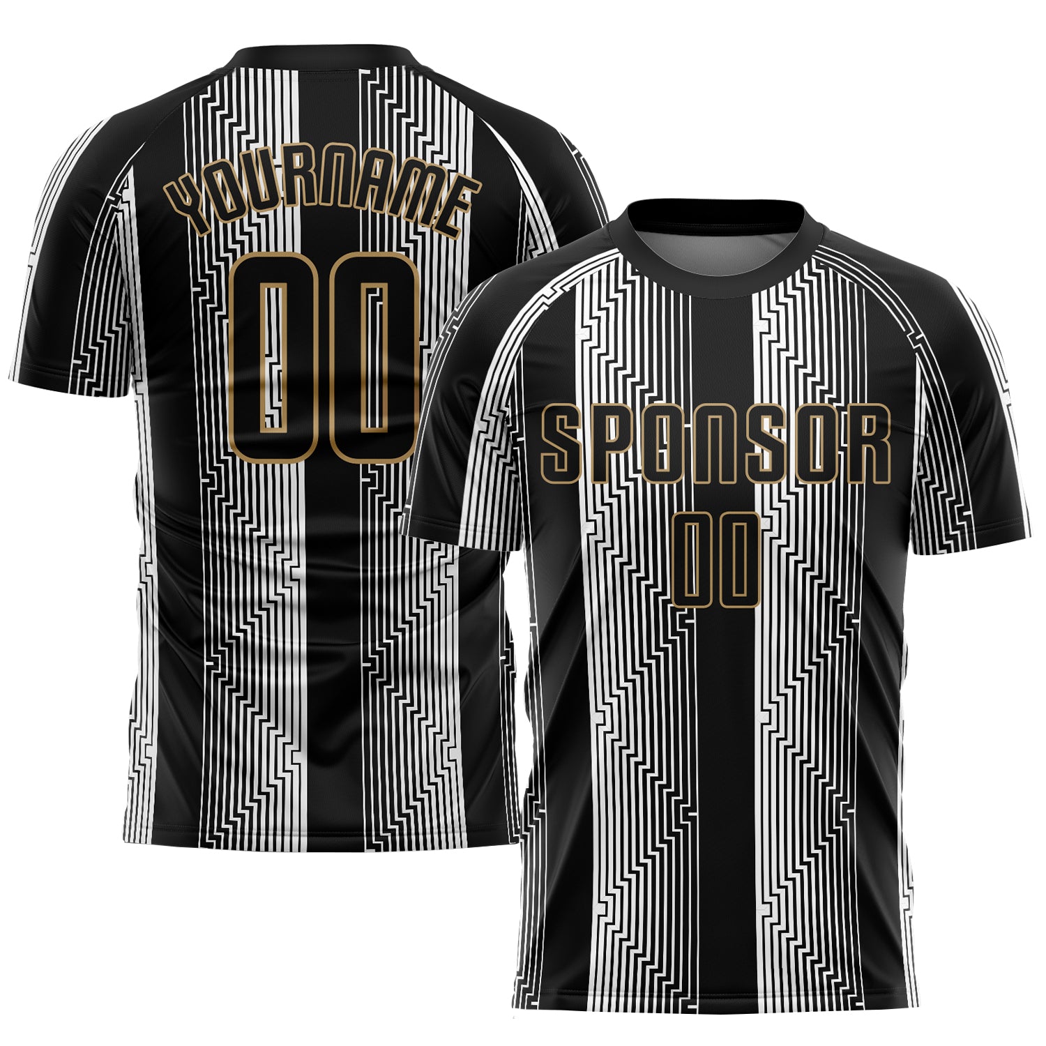 Custom Graffiti Pattern Black-Old Gold Sublimation Soccer Uniform Jersey