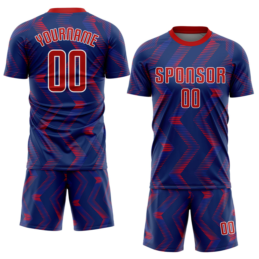 Custom Navy Red-White Sublimation Soccer Uniform Jersey