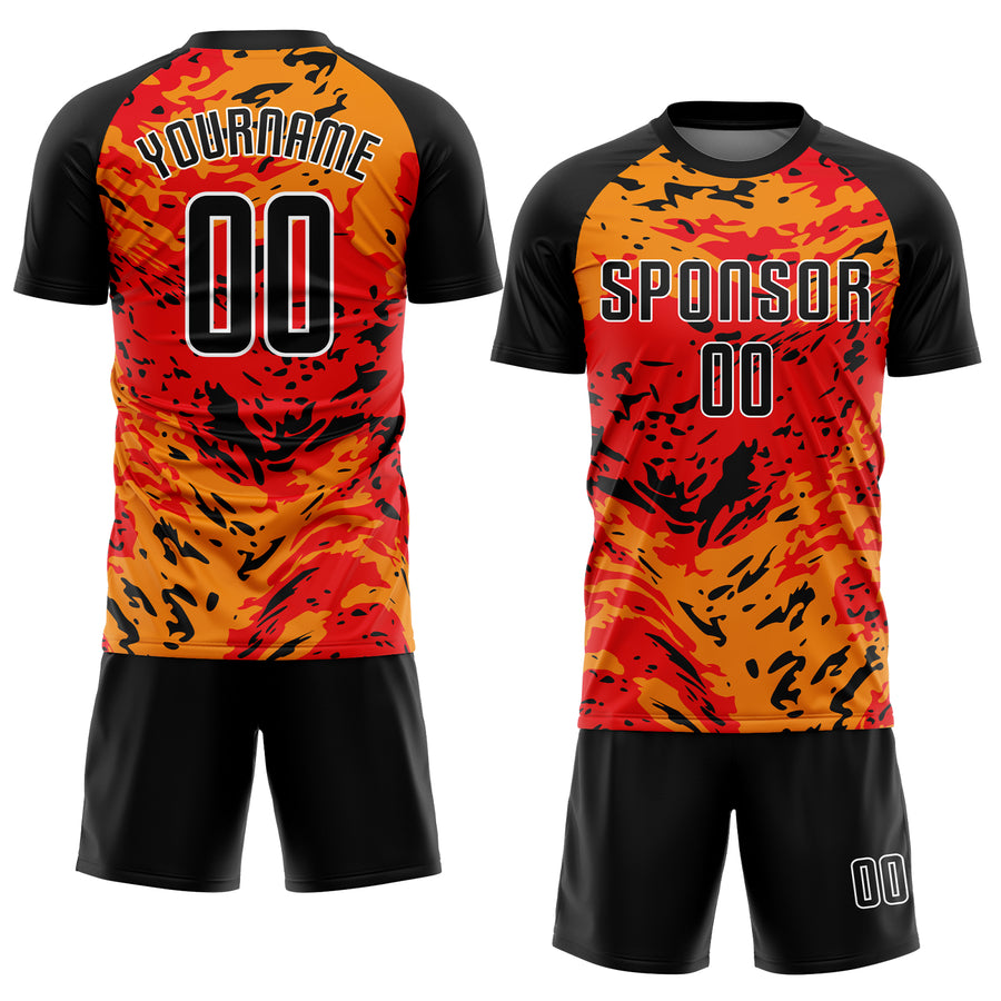 Custom Red Black-Gold Sublimation Soccer Uniform Jersey