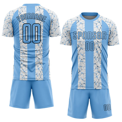 Custom Light Blue Black-White Sublimation Soccer Uniform Jersey