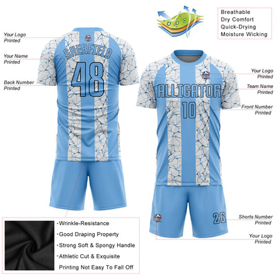 Custom Light Blue Black-White Sublimation Soccer Uniform Jersey