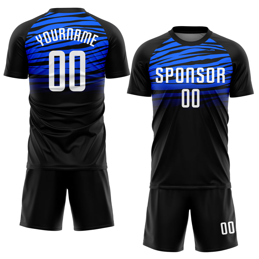 Custom Black White-Royal Sublimation Soccer Uniform Jersey