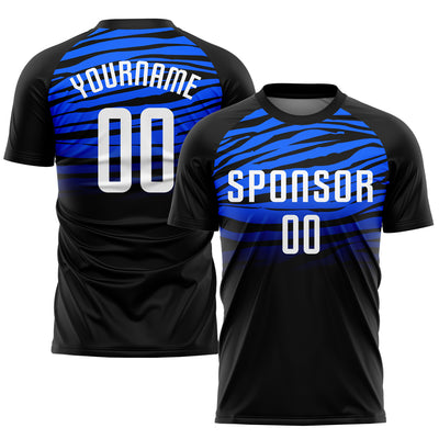 Custom Black White-Royal Sublimation Soccer Uniform Jersey