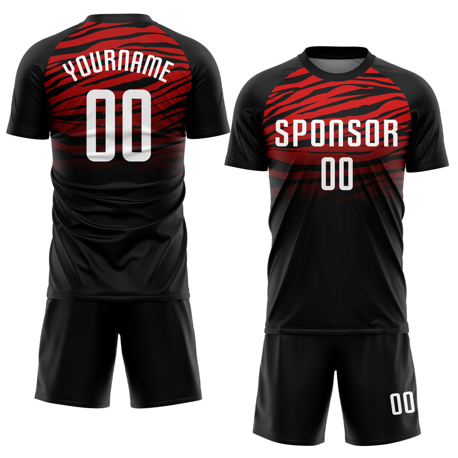 Custom Black White-Red Sublimation Soccer Uniform Jersey